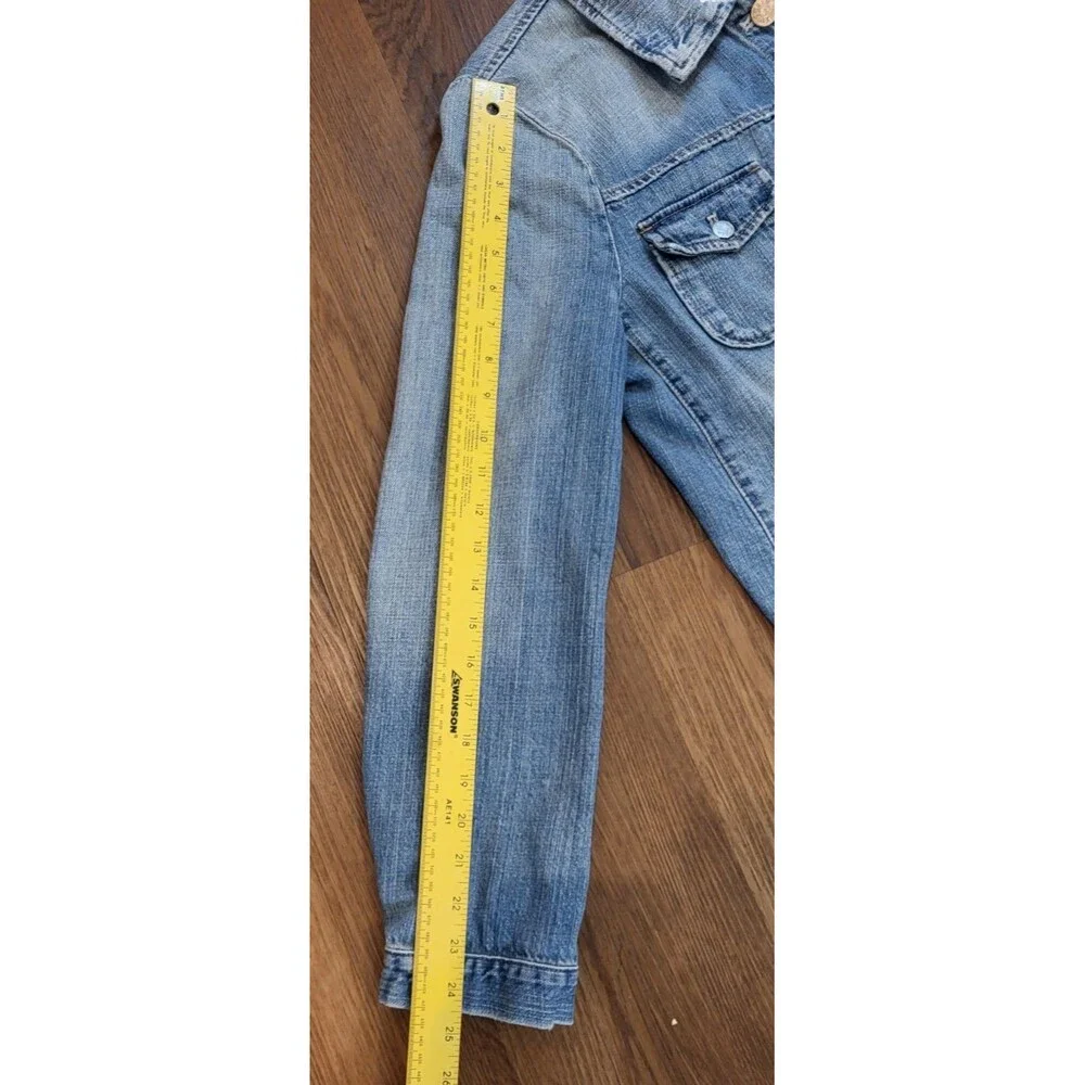 J Crew Women’s Large Distressed Denim Utility Jacket Destroyed Blue Fade